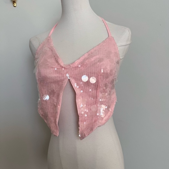 Pink Sequin Halter Top mermaid Fairycore S - Picture 3 of 4
